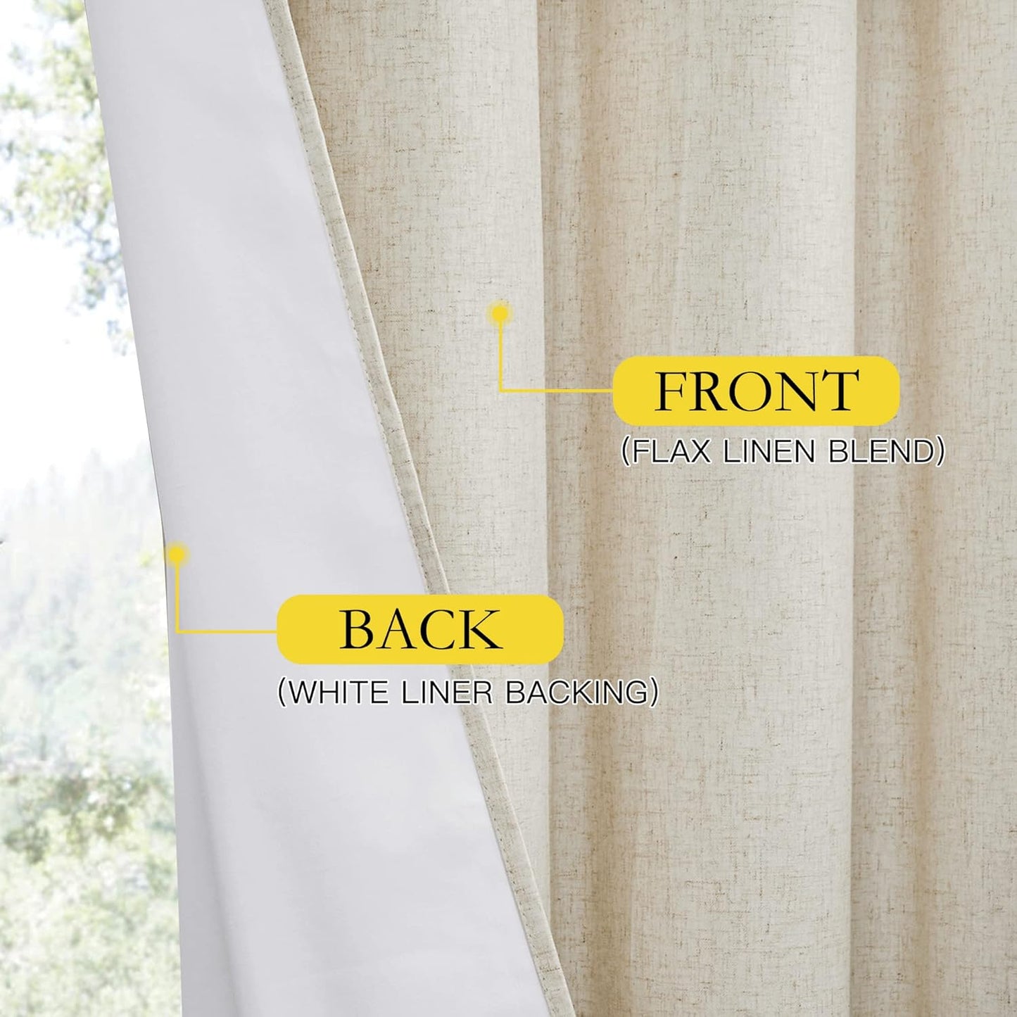 NICETOWN Blackout Curtains - Natural Thick Linen Blend with White Liners | Thermal Insulated Draperies (2 Panels, 42" W x 63" L)