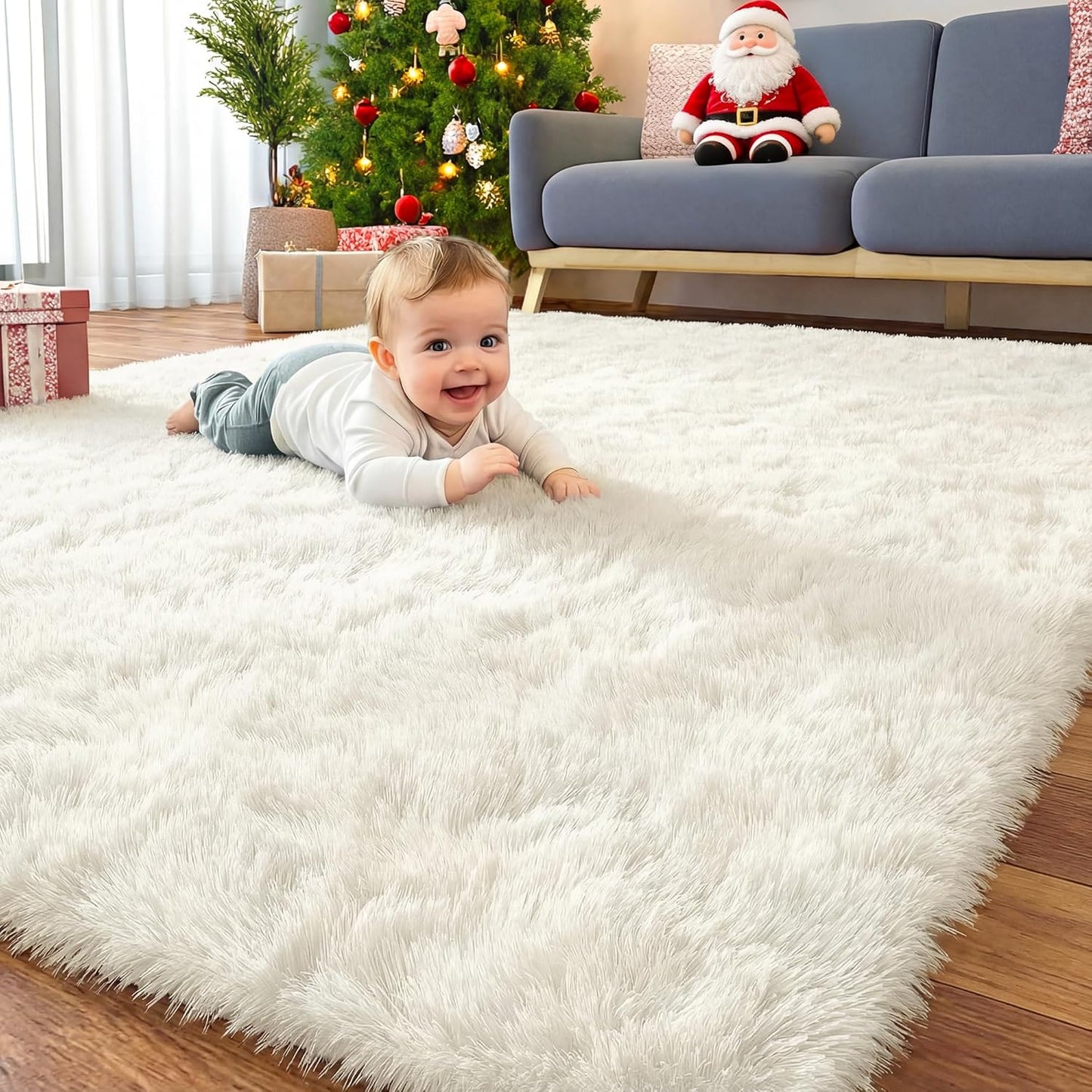 OLANLY Large Area Rug - Soft Fluffy Shaggy Indoor Carpet for Living Room & Bedroom | Ivory 6x12