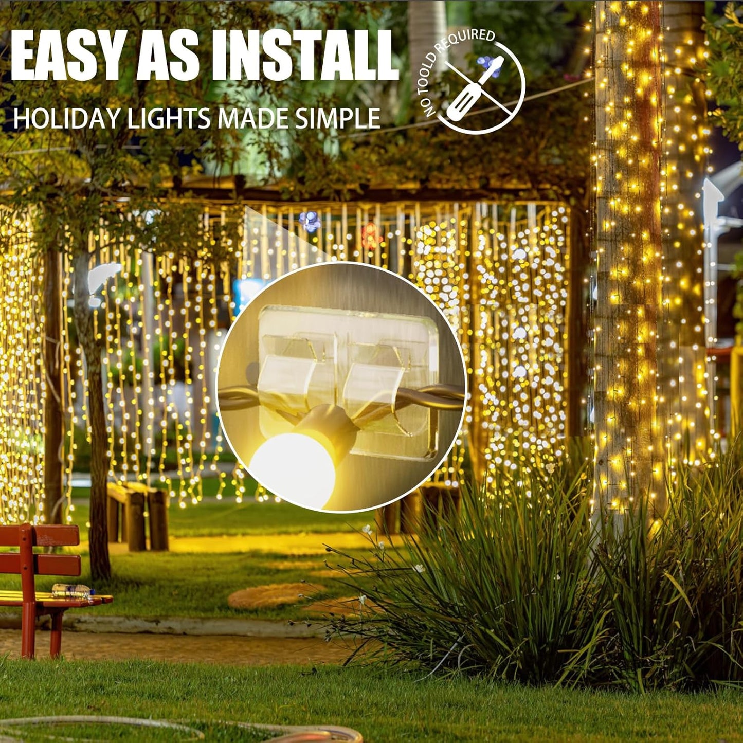 Keviyi Outdoor String Light Hooks - 26 Heavy-Duty Double Hooks with Waterproof Adhesive Strips