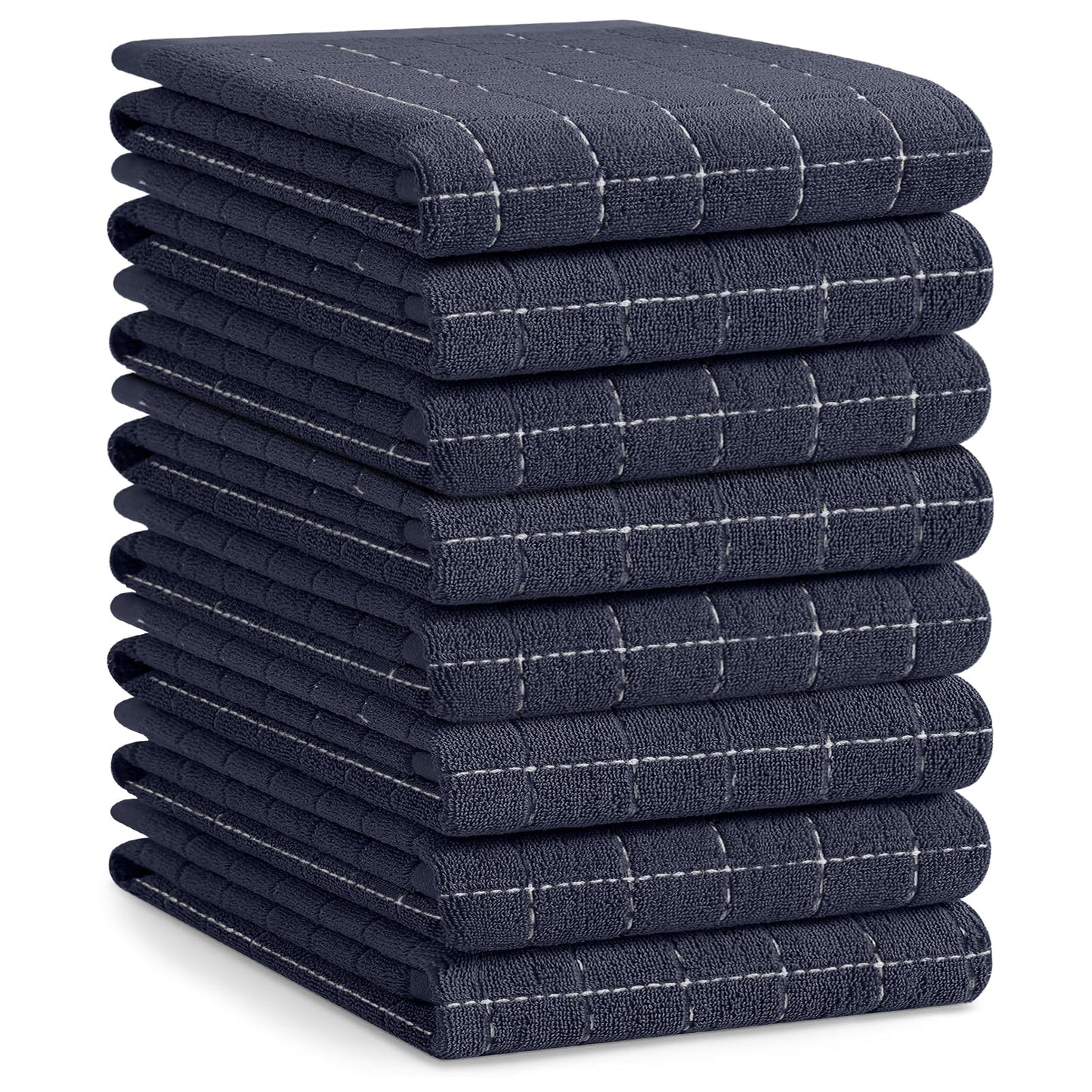 Homaxy 100% Cotton Terry Kitchen Towels(Dark Grey, 20 x 28 inches), Checkered Designed, Soft and Super Absorbent Dish Towels, Large 8 Pack