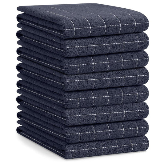 Homaxy 100% Cotton Terry Kitchen Towels(Dark Grey, 20 x 28 inches), Checkered Designed, Soft and Super Absorbent Dish Towels, Large 8 Pack