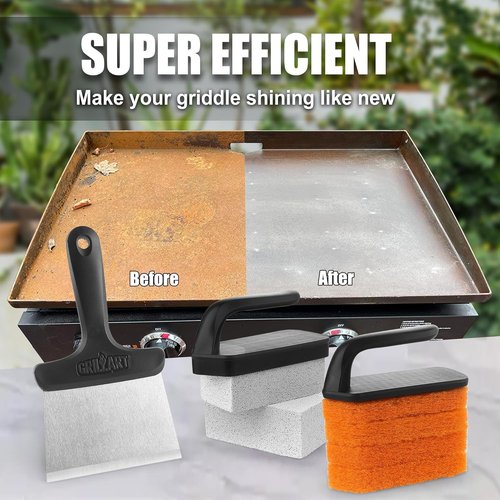 GRILLART Griddle Cleaning Kit - Multifunctional Accessories for Blackstone Grills | Includes Scraper & Stone