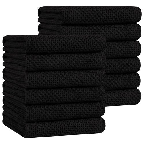 Homaxy 100% Cotton Waffle Weave Kitchen Dish Towels, Ultra Soft Absorbent Quick Drying Cleaning Towel, 20x28 Inches, 12-Pack, Black