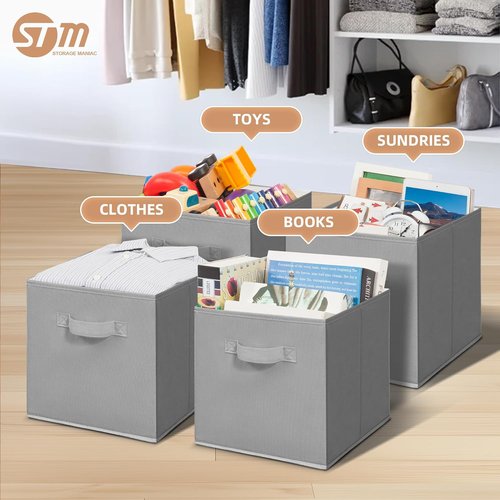 **Storage Maniac 11-Inch Collapsible Storage Cubes - Durable Fabric Bins for Closet & Organization | 6-Pack, Grey**