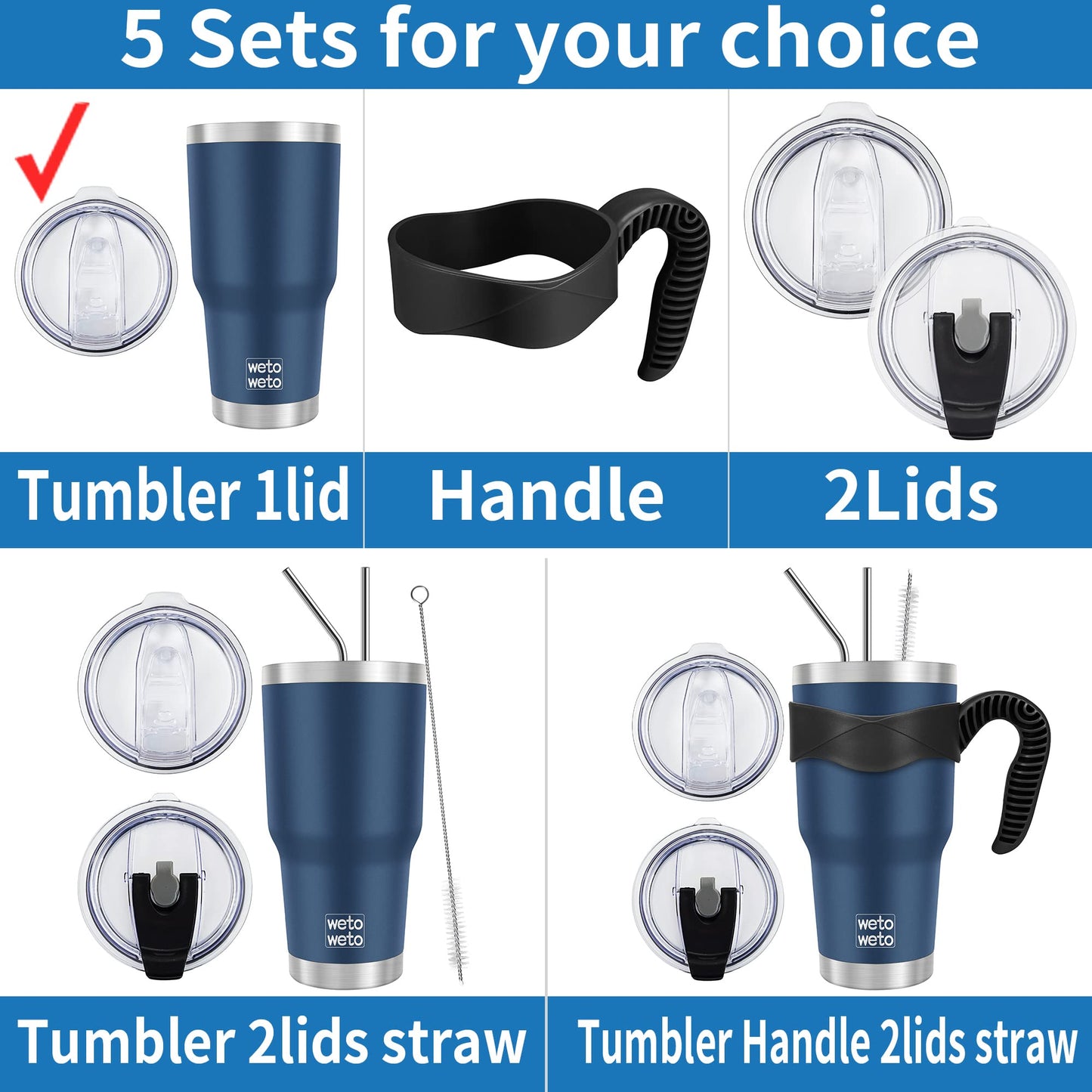 WETOWETO 30oz Tumbler with Lid, Stainless Steel Vacuum Insulated Water Coffee Tumbler, Double Wall Powder Coated Travel Mug Thermal Cup for Home Outdoor (Navy Blue, 1 Pack)