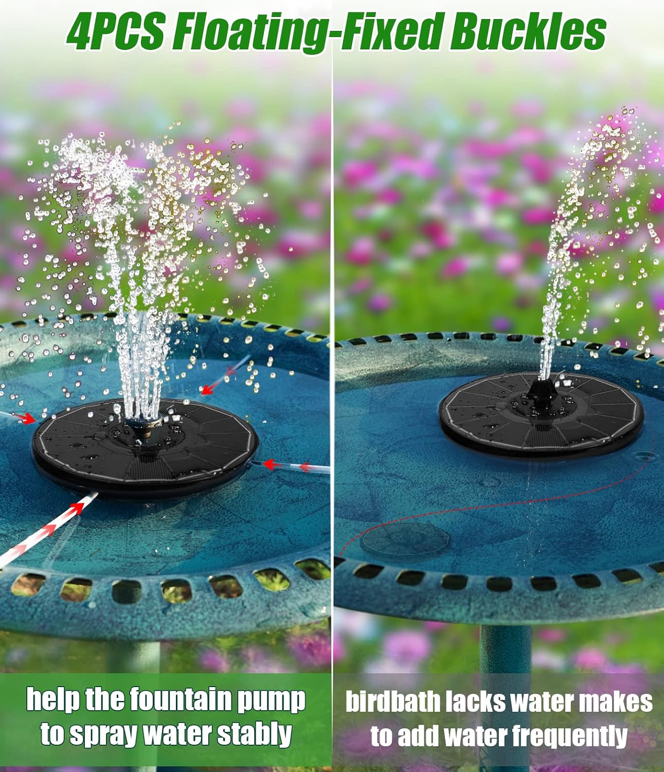 SZMP Solar Water Fountain - Upgraded 100% Glass Panel, 3.5W Solar Pump with 7 Nozzles & 2000mAh Battery | Ideal for Bird Baths & Ponds