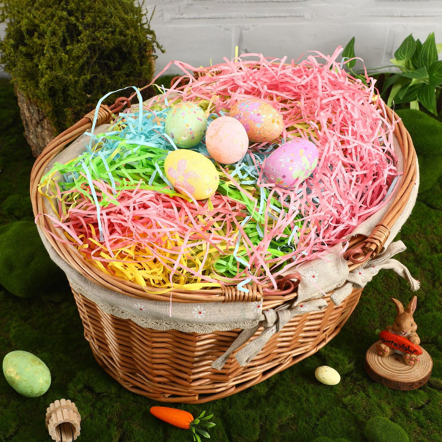 MARFOREVER 200g Easter Grass Basket Filler Easter Green Grass, Green Raffia Recyclable Shredded Paper Grass for Happy Party Favors Decorations Gift Wrapping Stuffers 7oz