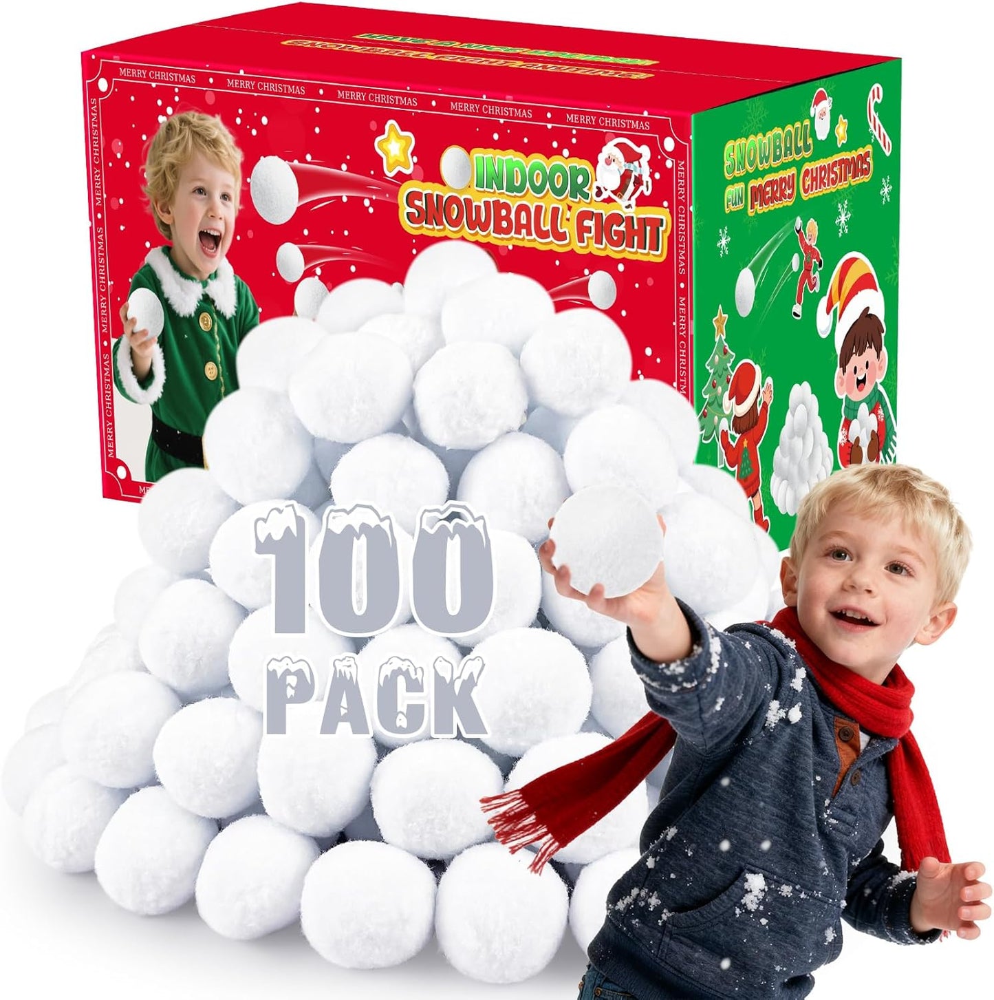 LQYoyz Snowball Fight Set - 100 Pack 2-Inch Large Fake Snowballs for Kids | Winter Party Decor & Games