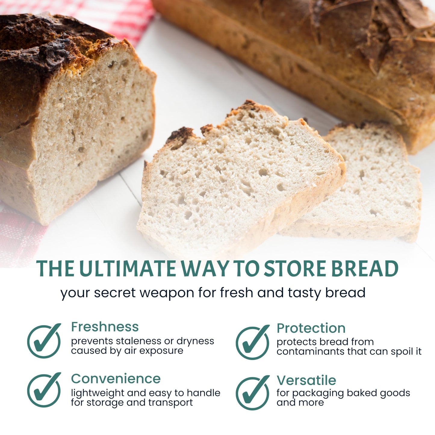 Reusable Plastic Bread Bags for Homemade 10x22"- Clear Bag with Ties For An Airtight Moisture-free Preservation and Storage- Loaf Home Bakers Bakery Owners (50)