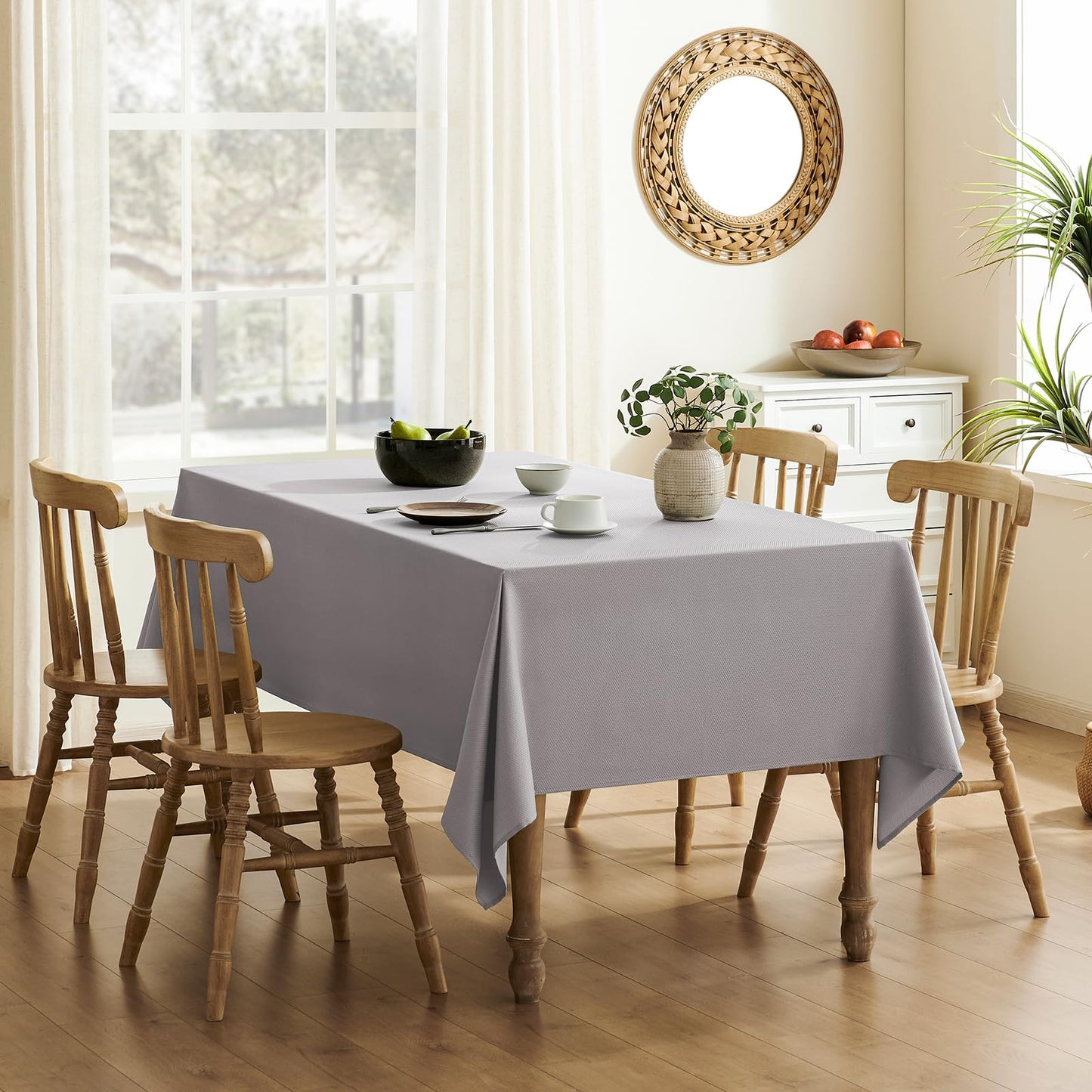 Veblandy Textured Tablecloth Rectangle Waterproof Table Cloth, Washable Table Cover Wrinkle Free Fabric Tabletop Decoration for Kitchen, Dining, Wedding, Parties, 52 x 70 Inch, Light Grey