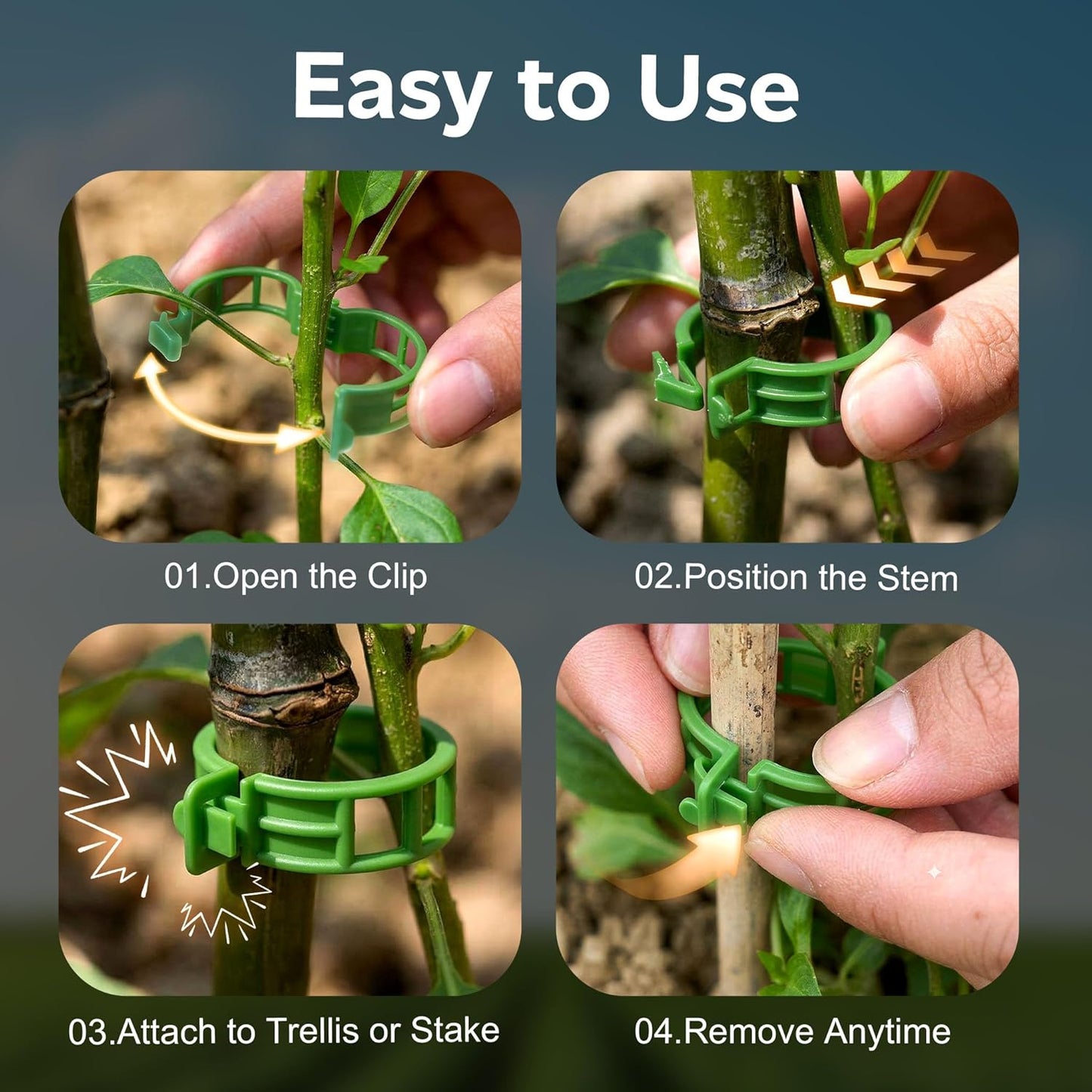 Skiennix 100pcs Tomato Clips - Durable Plastic Trellis Support for Climbing Plants | Reusable Garden Clips for Healthy Growth