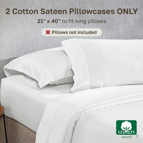 California Design Den King Size Pillowcase Set - 400 Thread Count, 100% Cotton Sateen, Soft & Breathable - Antique White