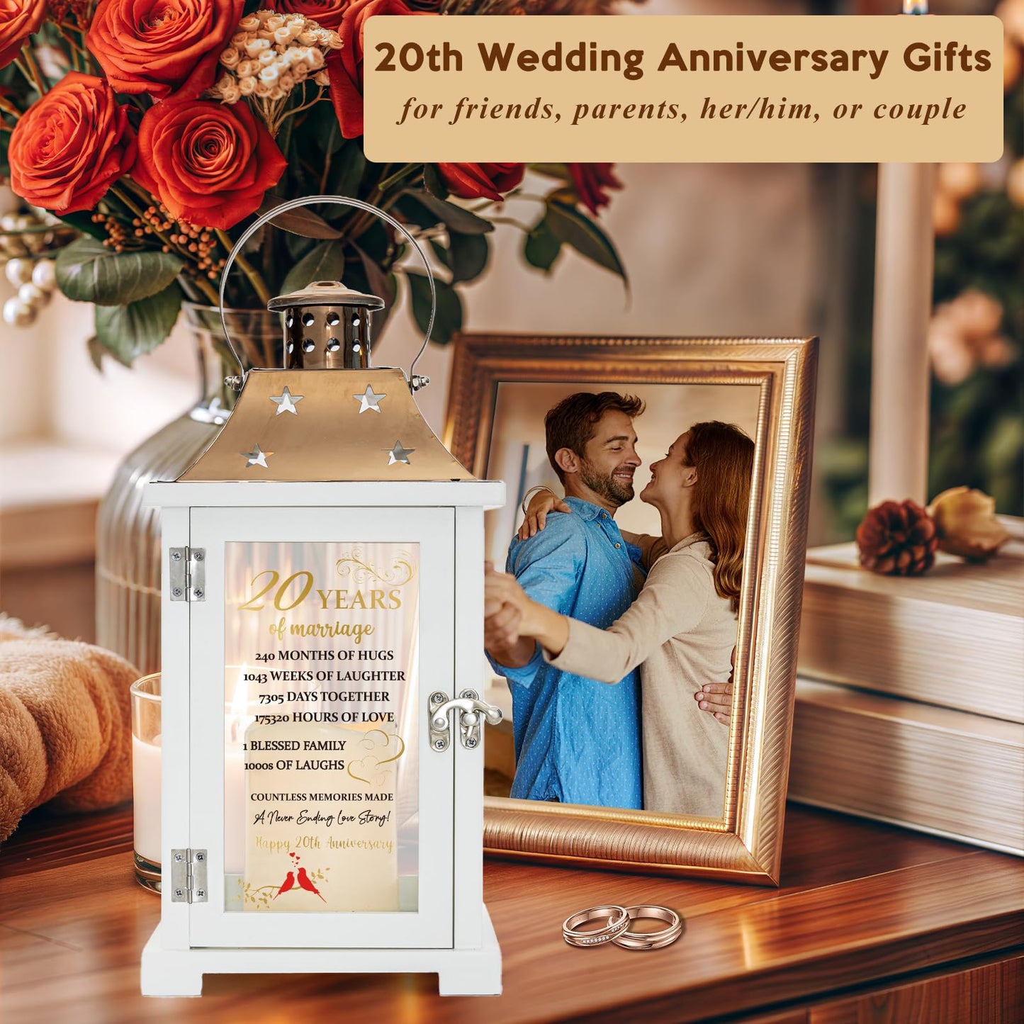 20th Wedding Anniversary Lantern, Happy 20 Years Anniversary Ideas Gift for Parents Couple Friends, Unique Marriage Keepsake Decorations for Wife Husband Him Her