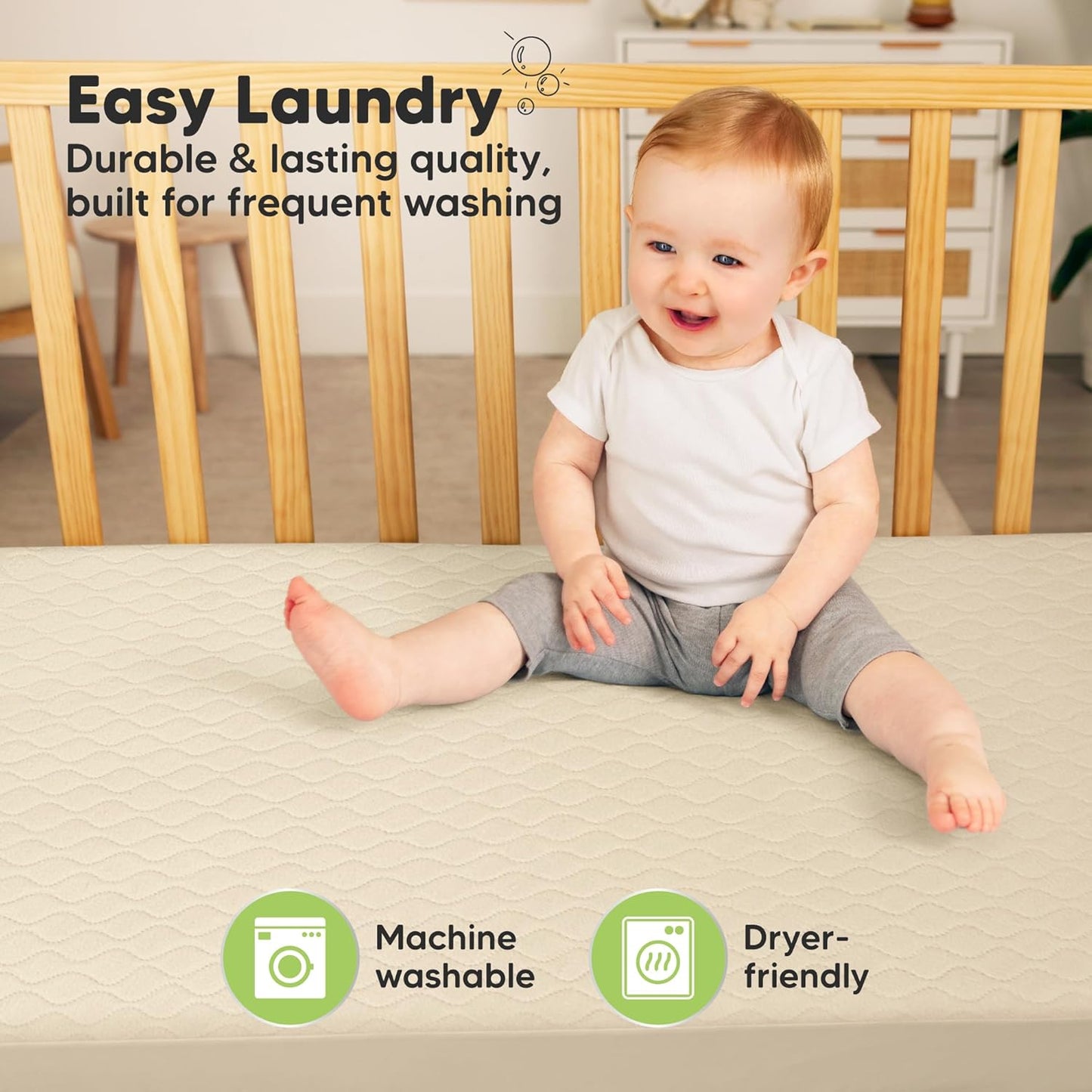 Skiennix Waterproof Crib Mattress Protector Cover - Soft Quilted Cotton Pad, 52" x 28", Machine Washable, 2-Pack