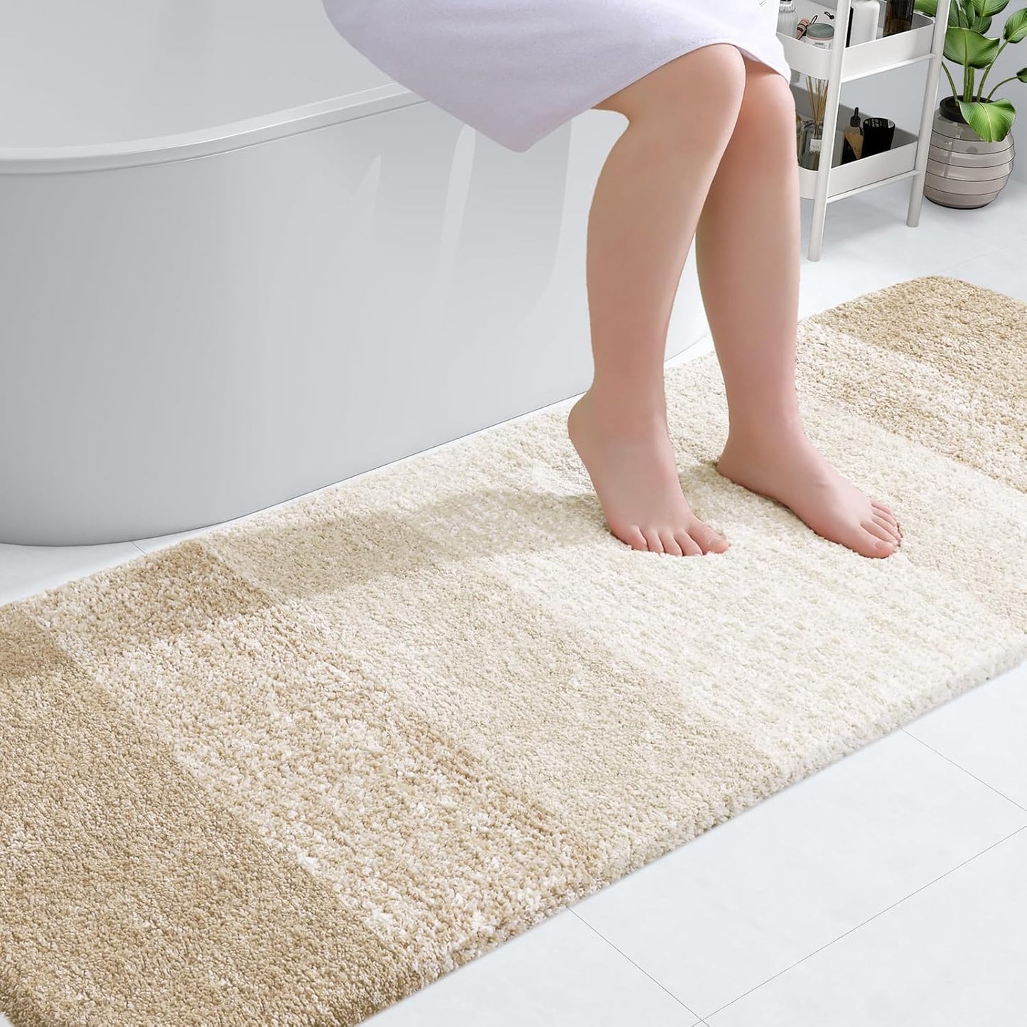OLANLY Bathroom Runner Rug - Extra Soft Microfiber Mat 70x24 | Quick Dry, Washable, Rubber Backing, Light Beige