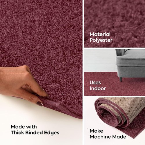 Bright House Solid Color Area Rugs Cranberry - 27'' x 54'' Half Round, Indoor, Stain & Fade Resistant, Perfect for Living Room, Bedroom, Dining Room, Entryway, Doorway, Wedding, Made in USA