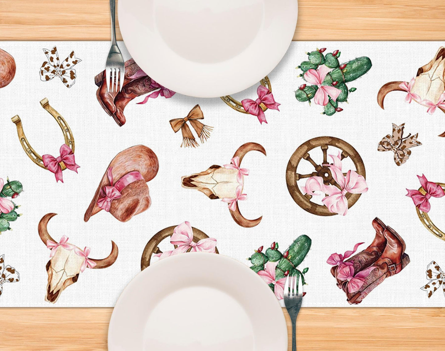 Pudodo Western Cowgirl Table Runner Wild West Rodeo Cowgirl Birthday Baby Shower Party Decoration Picnic Kitchen Dining Room Home Decor