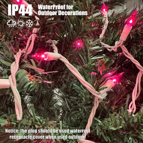 HISHINY 100 Count Pink Christmas Tree String Lights - UL Certified 21ft Indoor/Outdoor Decor