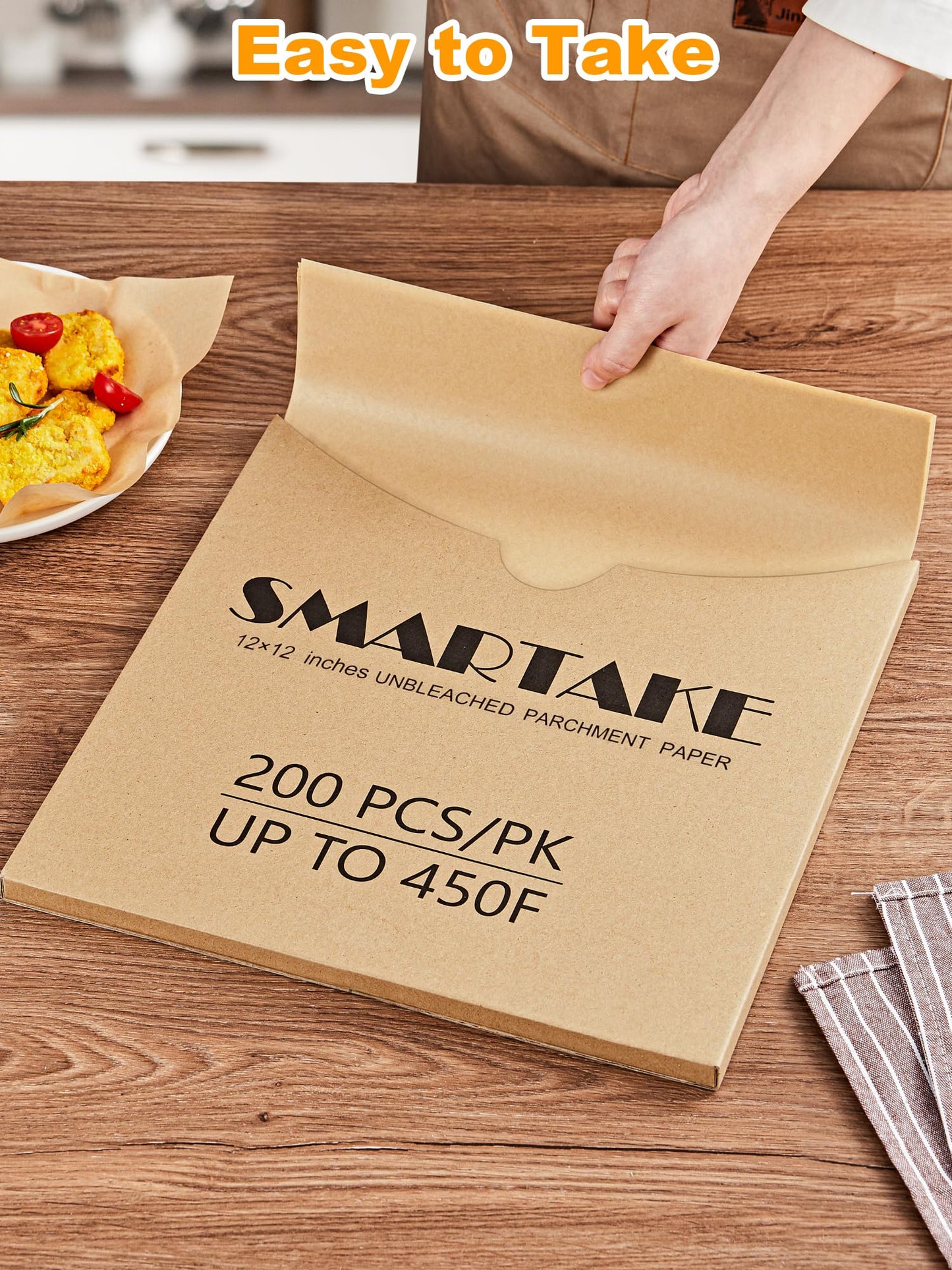 SMARTAKE 12x12 Inch Parchment Paper Sheets, 200Pcs Unbleached Parchment Paper for Baking, Non-Stick Precut Square Baking Paper, for Grilling Air Fryer Steaming Bread Cup Cake Cookie