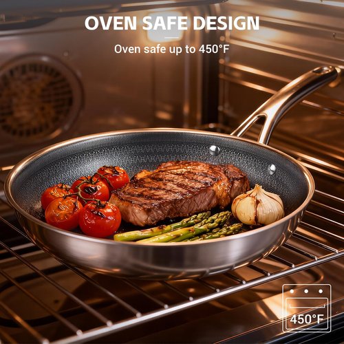 Ammeloo Hybrid Tri-Ply Stainless Steel Frying Pan Set, 8"/9.5"/11" Cooking Pans, Non Stick Frying Pans and Skillets, Chef Pan, Non Toxic, Dishwasher Safe, Induction Compatible, Black Interior