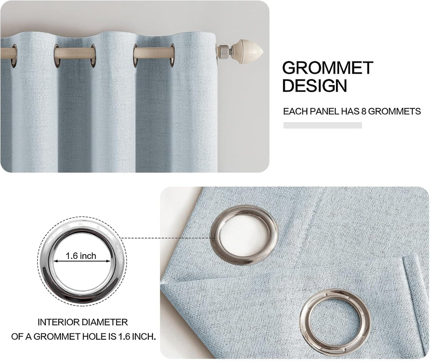 MIULEE Blackout Curtains - 100% Linen Textured Thermal Insulated Drapes | Chambray Blue, 52 x 54 Inch (2 Panels)