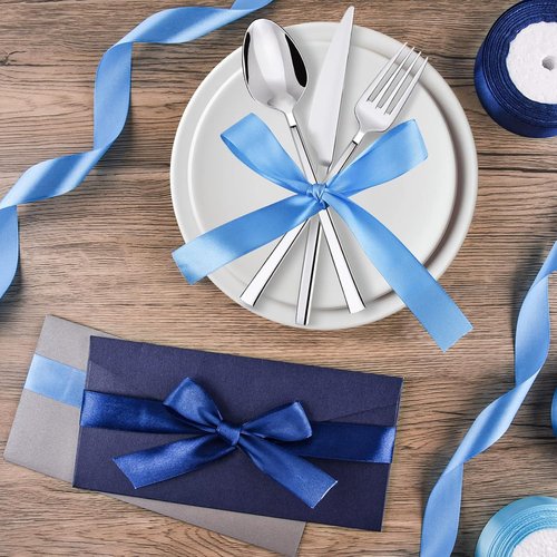 ASTARON Blue Satin Ribbon - 1 Inch Solid Color Fabric for Wedding Bouquets & Gift Wrapping