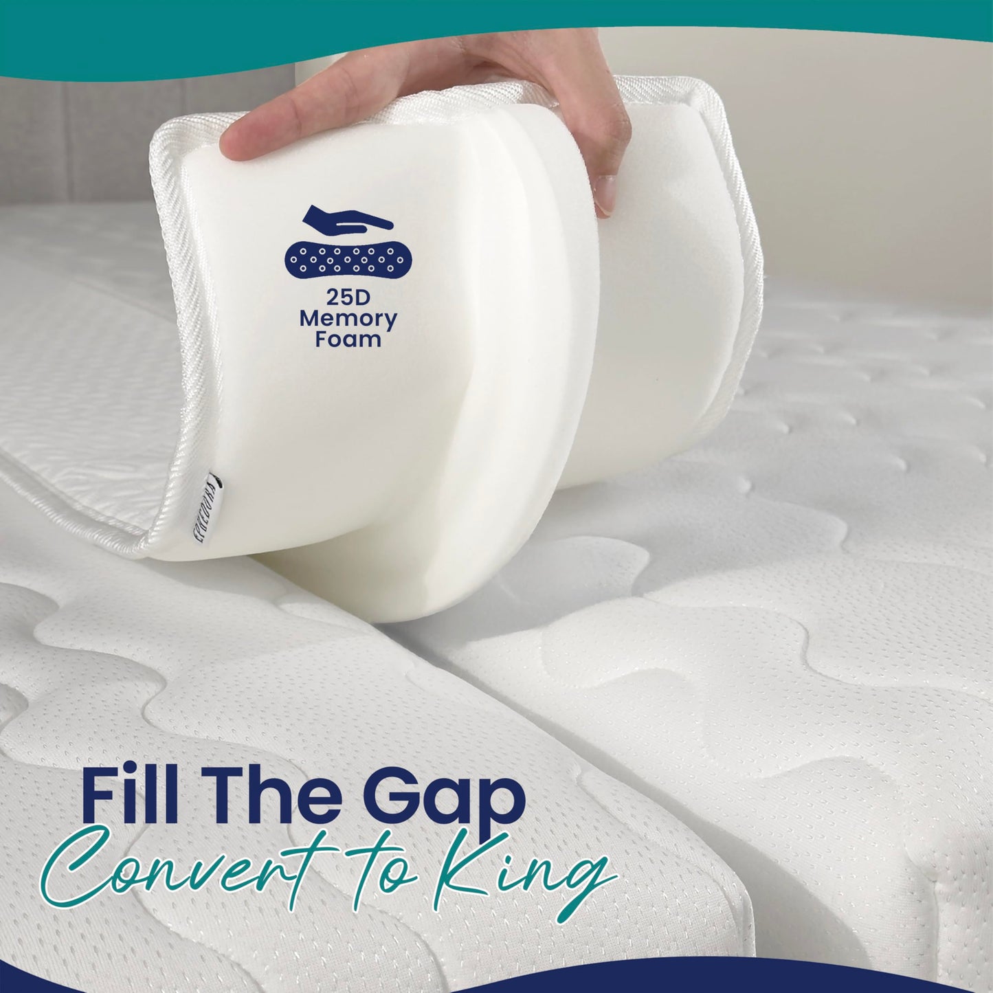 EPHEDORA 10" Extra Wide Bed Bridge Twin to King Converter Kit - Split King Gap Filler for Adjustable Bed - Mattress Connector & Gap Filler for Bed - Heavy Duty Metal Buckle Strap - 25D Memory Foam