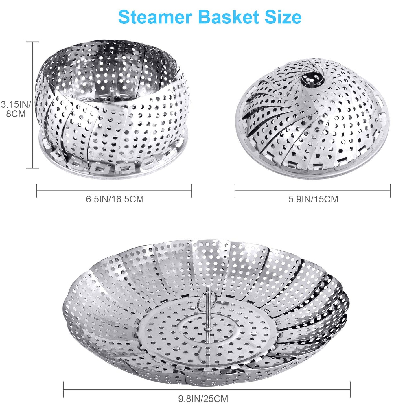 Veggie Vegetable Steamer Basket, Folding Steaming Basket, Metal Collapsible Stainless Steel Steamer Basket Insert for Cooking Food, Expandable Fit Various Size Pot(5.9" to 9.8") YLYL