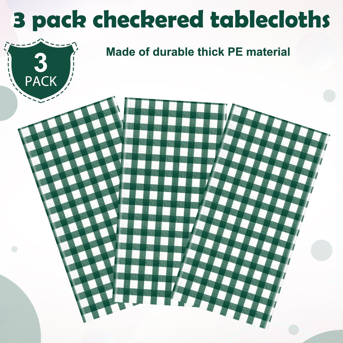 YIDAKO 3pcs 54X108inch Dark Green Checkered Tablecloth,Green Gingham Tablecloths Buffalo Plaid Disposable Plastic Table Covers for Birthday Baby Shower Bridal Wedding Party Birthday Decorations