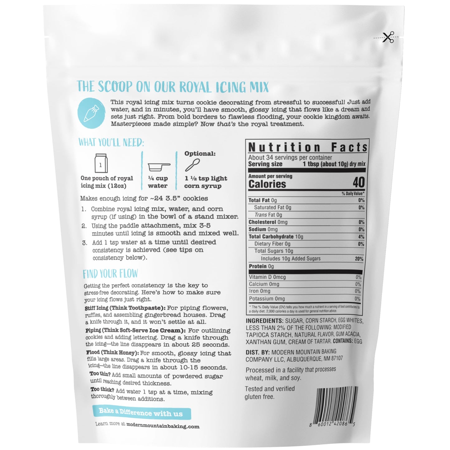 Royal Icing Mix (12oz) Premium Royal Icing for Sugar Cookies, Easy to Use, Achieve the Perfect Consistency, Tastes Amazing, Naturally Flavored, Certified Gluten Free, Non-GMO Sourced