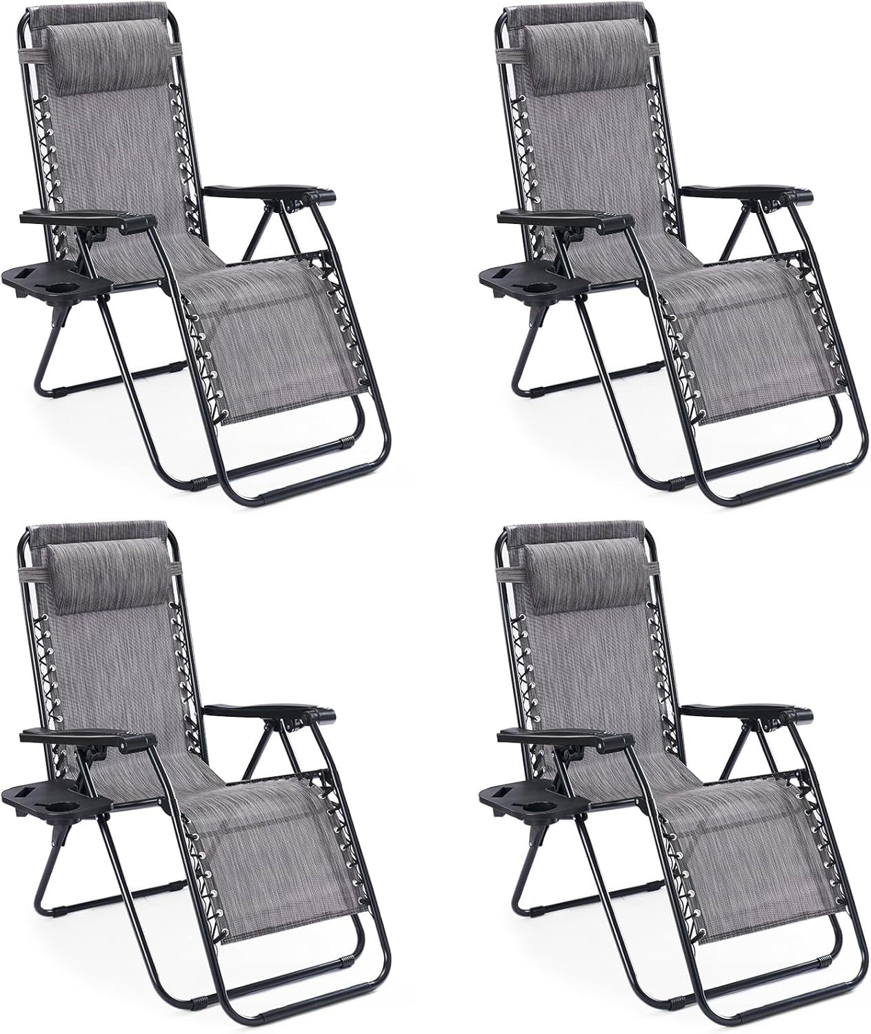 Sweetcrispy Zero Gravity Chairs - Set of 4 Portable Recliner Lounge Chairs with Cup Holders | Grey