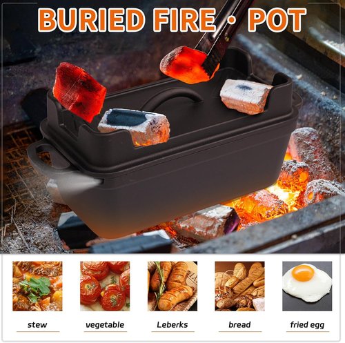 Cast Iron Combo Cooker - 2.5QT Pre-Seasoned Dutch Oven & Grill Pan with Lid | Versatile 2-in-1 Skillet for Baking and Searing