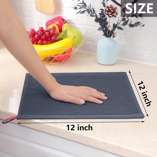 Homaxy 100% Cotton Waffle Weave Kitchen Dish Cloths, 7-Pack Ultra Soft Absorbent Dish Towels, Quick Drying Dish Rags, 12 x 12 Inches, Dark Grey