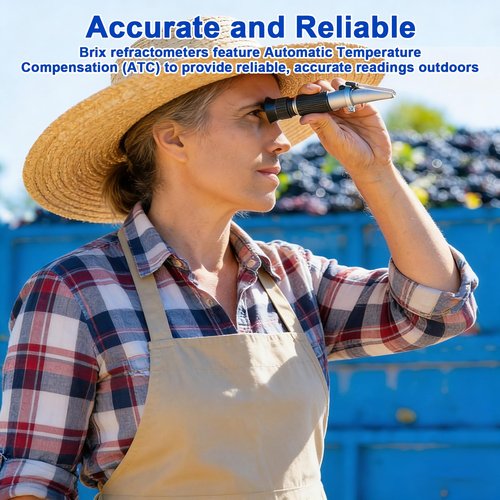 0–90% Brix Refractometer with ATC, High-Accuracy Ultra-Wide Range Sugar Tester, Pre-Calibrated & Ready to Use, Universal Optical Meter for Honey, Syrup, Molasses, Juice and Beverages