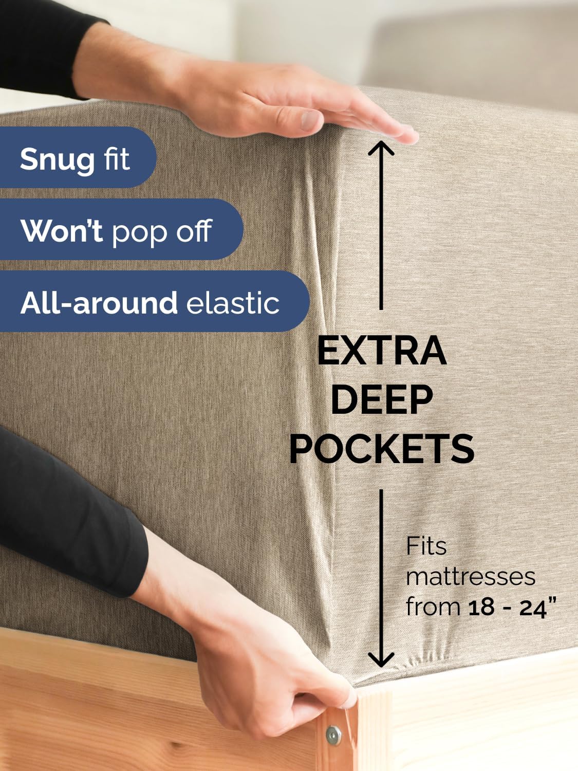 Skiennix Extra Deep Cal King Sheet Set - 6 Piece Breathable Cooling Bedding - Soft Wrinkle-Free Heathered Beige