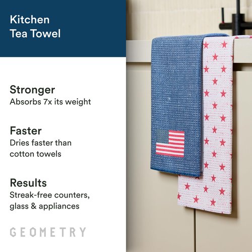 GEOMETRY Kitchen Towels - Quick Dry, Absorbent Microfiber Dish Towels for 4th of July, Memorial Day, Veterans Day, and Holiday Decor - Red, White, and Blue- Star Spangled