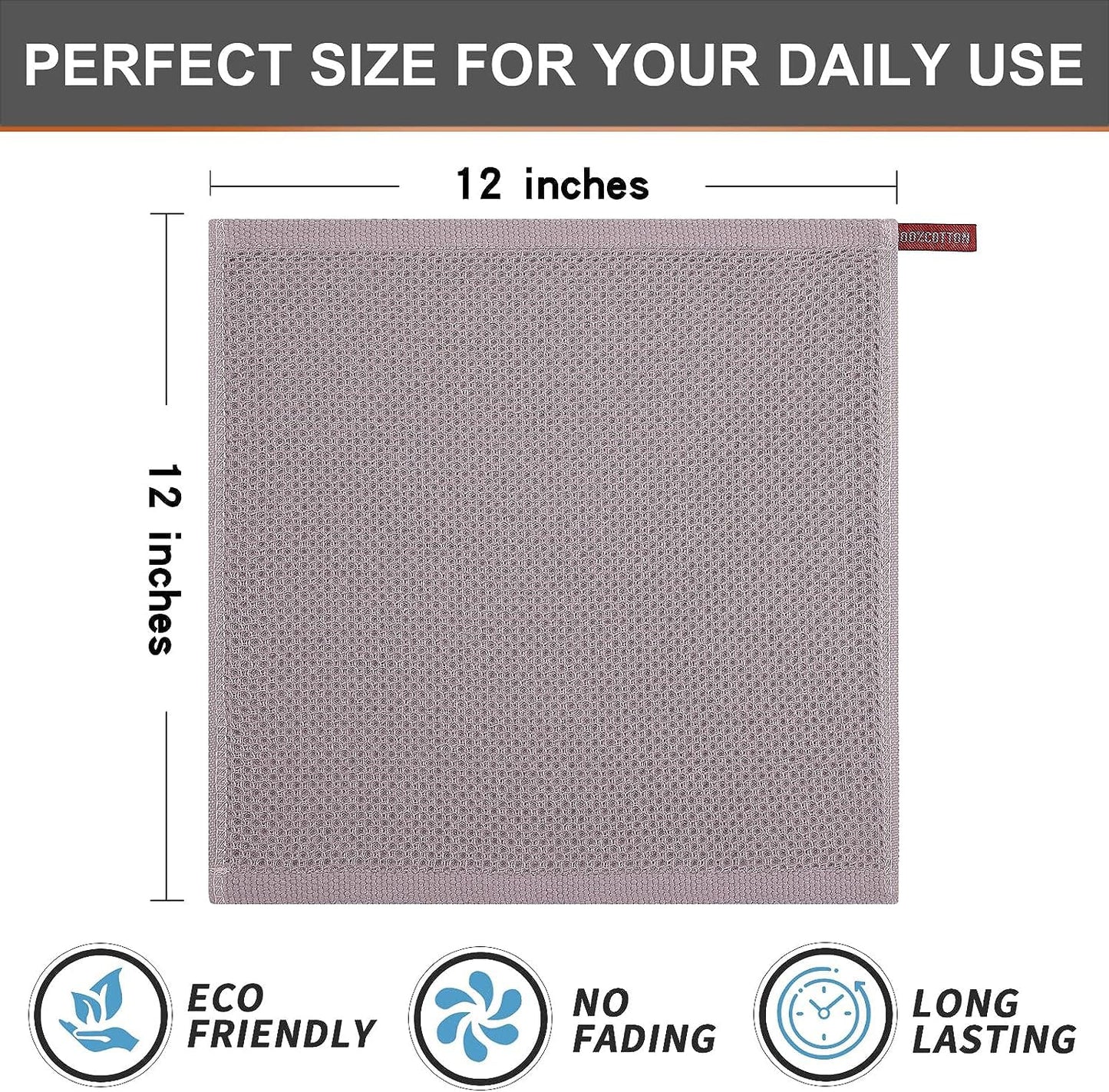 Kitinjoy 100% Cotton Kitchen Dish Cloths (12 X 12 Inches, Mixed Color), 6 Pack Waffle Weave Ultra Soft Absorbent Dish Towels for Drying Dishes Quick Drying Kitchen Towels Dish Rags