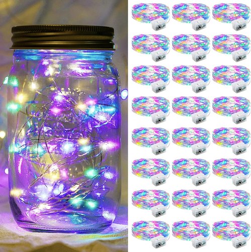 Fairy Lights | 7Ft 20 LED Twinkle String Lights - Battery Operated & Waterproof for Parties, Weddings & Decor (Rainbow-Pastel, 24 Pack)