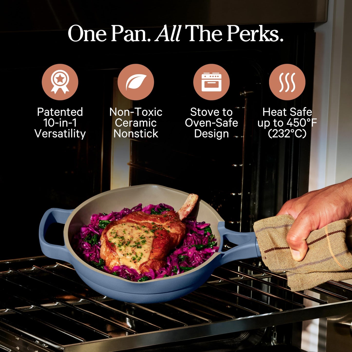 Our Place Mini Always Pan | 8.5" Ceramic Pan with Modular Lid & Beechwood Spatula | Patented 10-in-1 Nonstick, Non-Toxic Cookware Made Without PFAS | Induction & Oven-Safe up to 450°F | Blue Salt