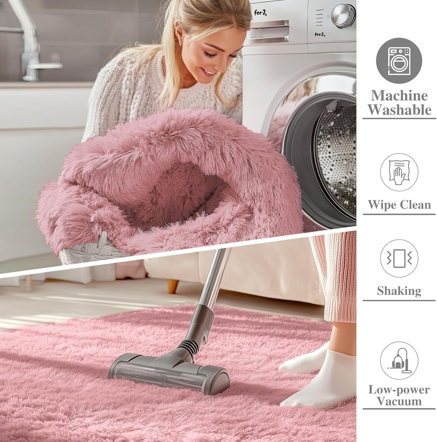 OLANLY Large Area Rug - Soft Fluffy Shaggy Carpet for Living Room & Bedroom | 6x9 ft, Pale Pink