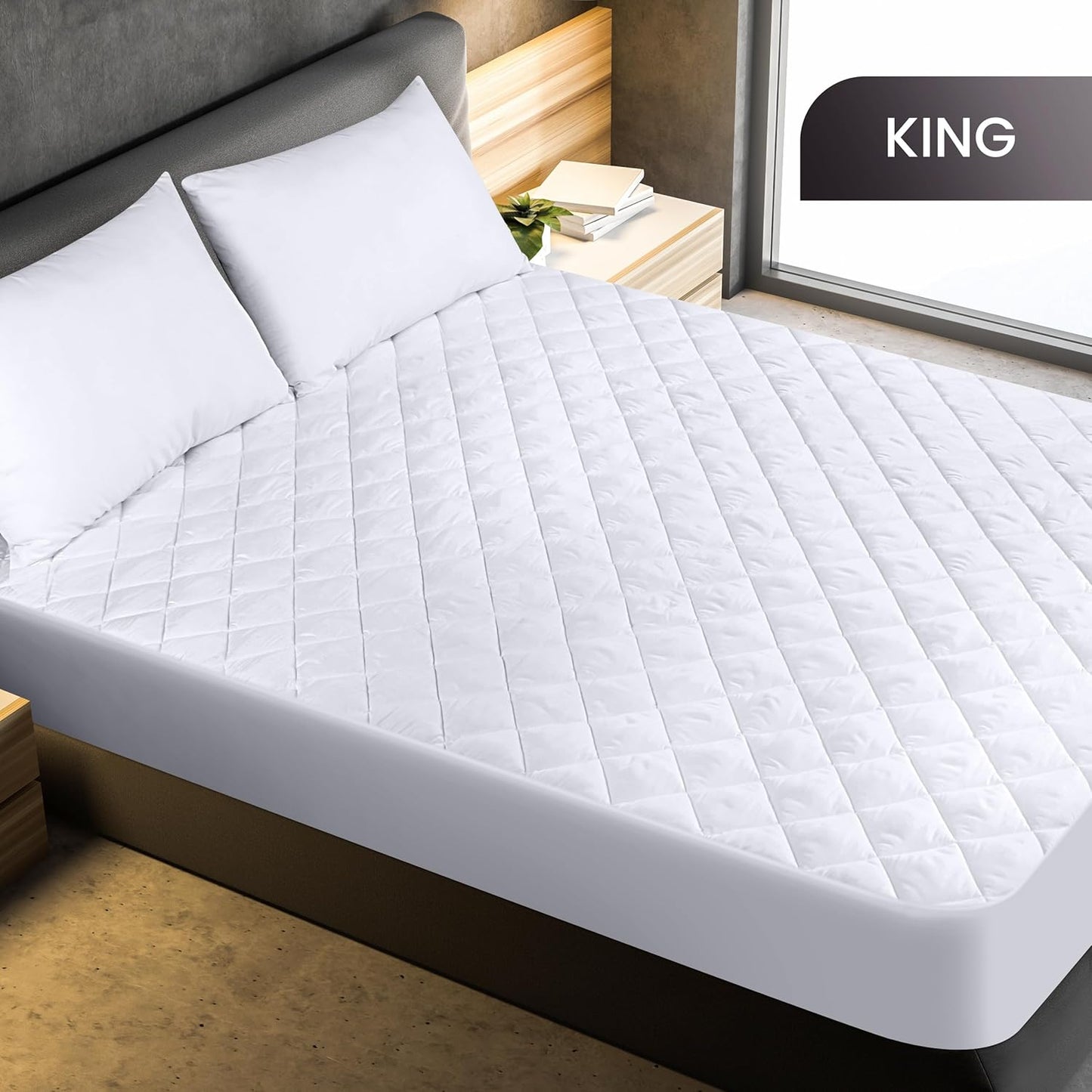Utopia Bedding Quilted King Size Mattress Pad - Deep Pocket Protector & Cover | Machine Washable (White)