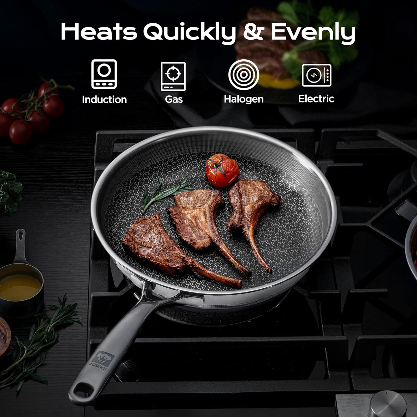 KOBACH 8-Inch Nonstick Frying Pan - Dishwasher Safe Stainless Steel Skillet for Induction & Gas Stoves