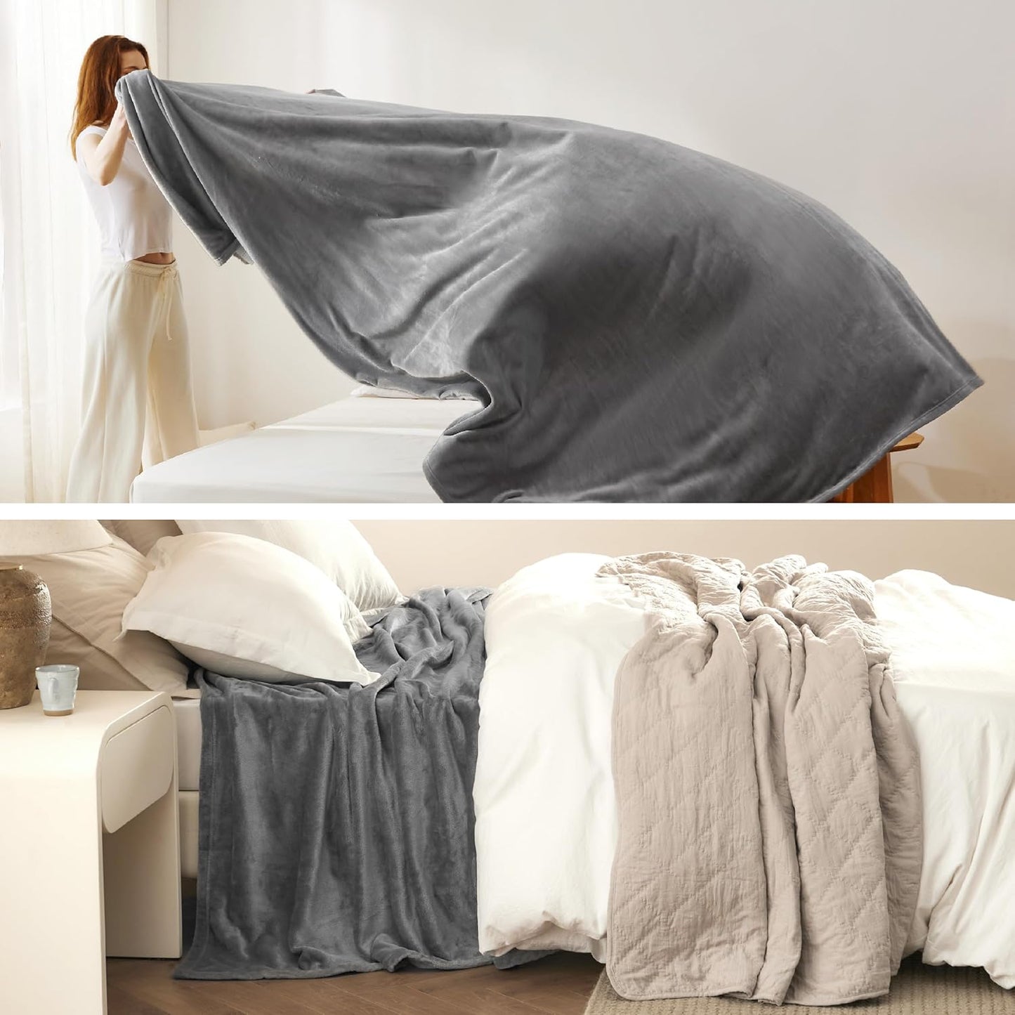 Bedsure GentleSoft Fleece Bed Blanket - Oversized Luxury Grey Microfiber, 120x120 Inches for Cozy Home Decor
