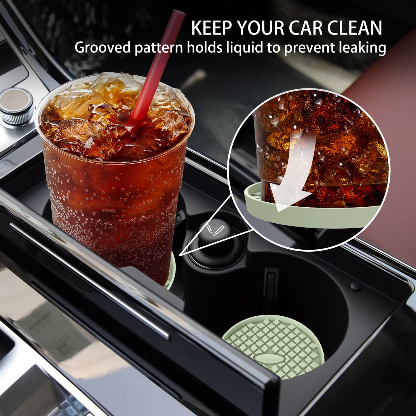 ME.FAN Car Cup Coasters [4 Pack] Silicone Car Coasters/Cup Mats, Non-Slip Recessed Car Interior Accessories Desert Sage