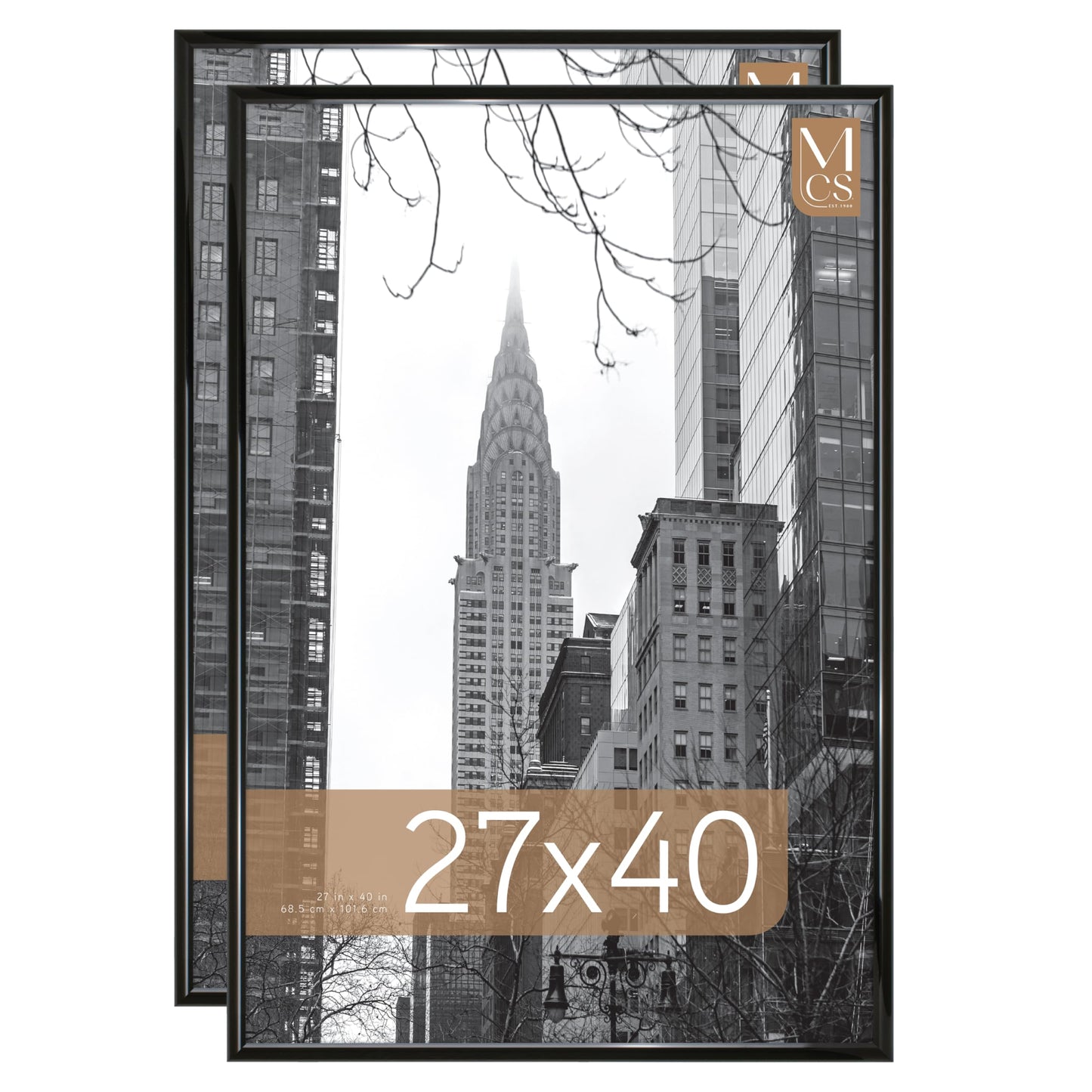 MCS Trendsetter 27x40 Poster Frame Black High-Gloss, Vertical & Horizontal Wall Hanging Large Picture Frame for Photos, Posters & Art Prints (2-Pack)