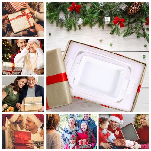 Ceramic Baking Dish Set (2-Piece) - 4.4QT & 1.8QT Rectangular Casserole Pans for Lasagna, Turkey, Cake - White Oven Safe Roaster Pans 13x9.5 & 10x7 Inch Dishwasher Safe