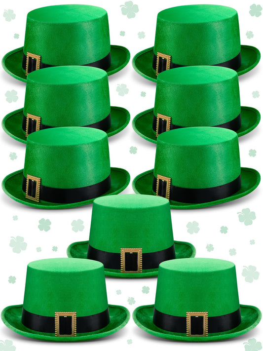 Cozypower St. Patrick's Day Top Hat Leprechaun Green Irish Velvet Top Hat for Adult St. Patrick Leprechaun Costume Favor(12 Pcs)