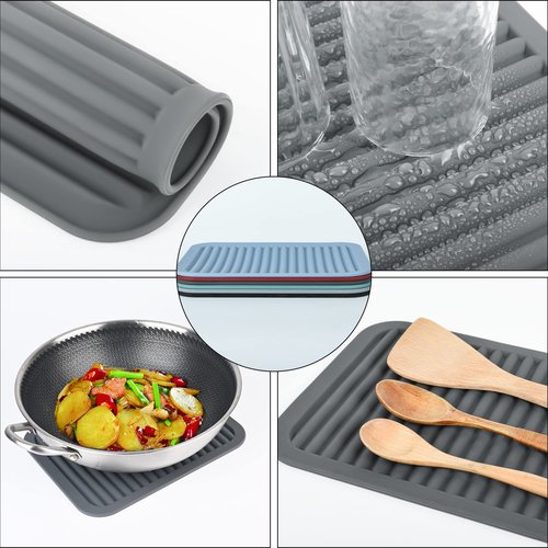 IFFMYJB Silicone Trivet Mat for Hot Pots and Pans, Heat Resistant Silicone Mat, Multipurpose Trivets Mats, Flexible Durable Blue Hot Pads for Countertops, Non-Slip Rectangular Pad Pot Holder 2 Set