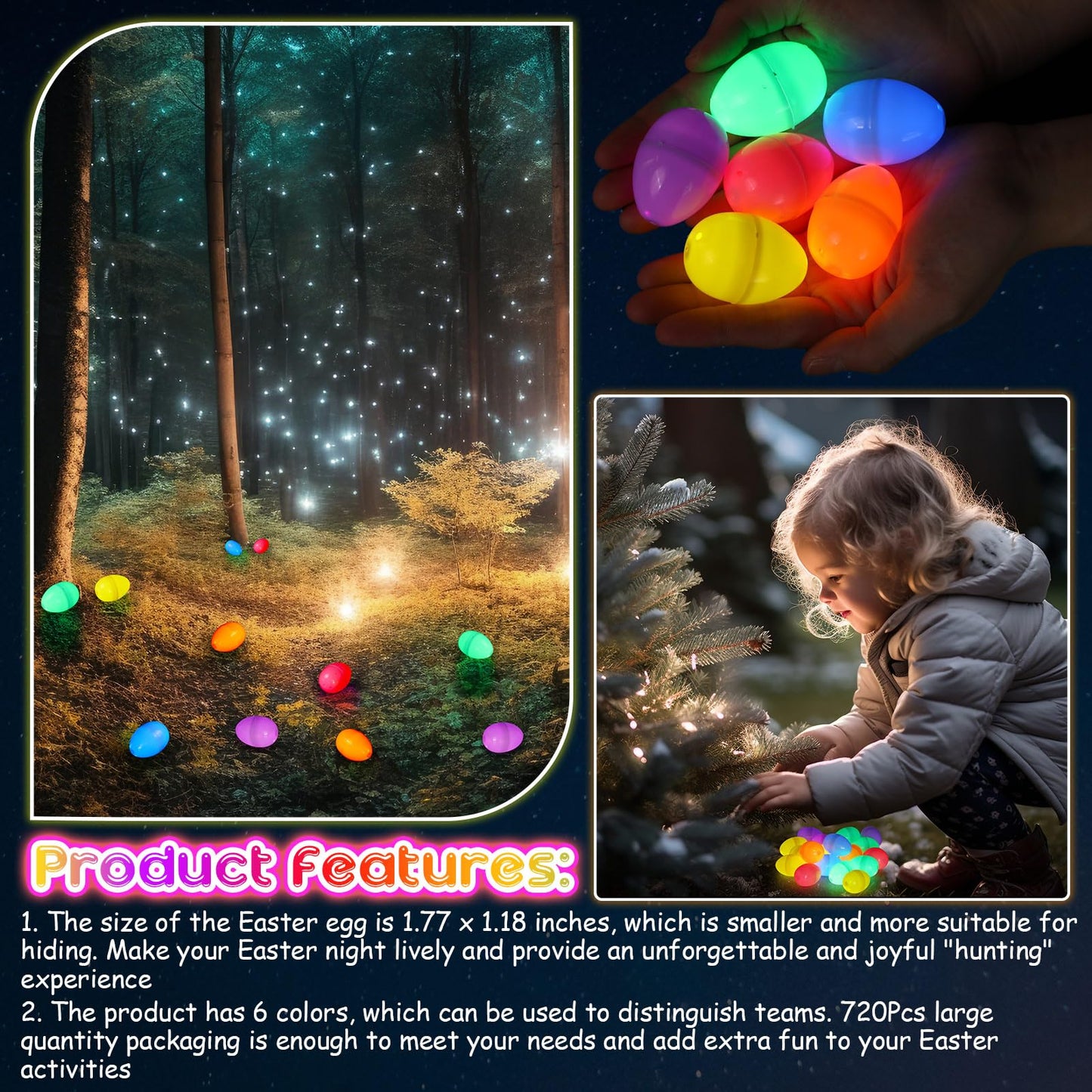 PullCrease 720 Pieces Easter 1.77 Inch Glow in The Dark Eggs Bulk Include 360 Pcs Mini Easter Glow Eggs with 360 Pcs Mini Sticks Basket Stuffers for Night Egg Hunt Party Supplies(Multicolor)
