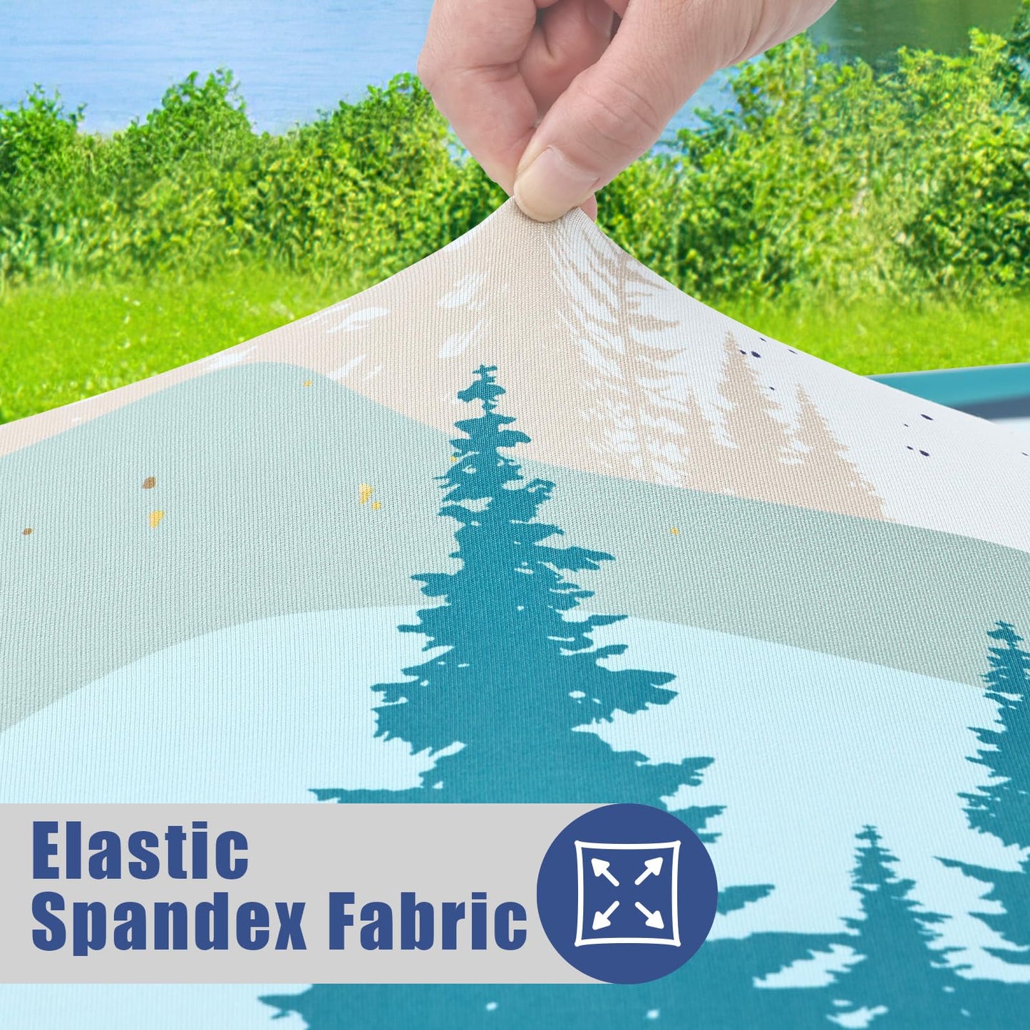 Moosfor Rectangle Fitted Table Cloth, Waterproof Spandex Elastic Tablecloths, Fits for 6 Foot Folding Tables, Stretch Washable Table Cover for Picnic, Camping, Outdoor (Forest, 30"x72")